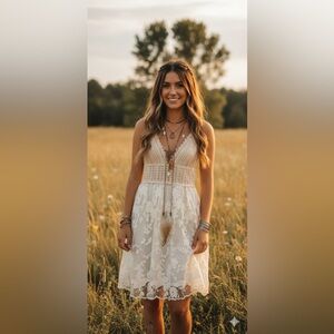 Crocheted 🧶 boho lace and floral dress small/medium